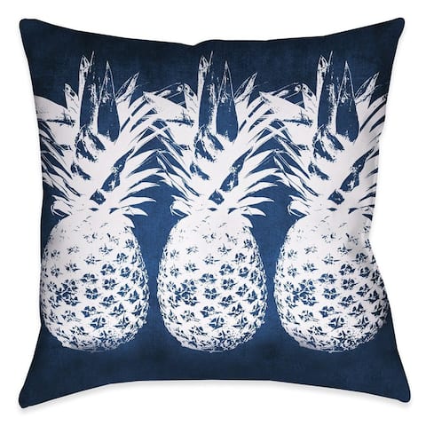 Laural Home Blue and White Pineapples Indoor/Outdoor Decorative Pillow