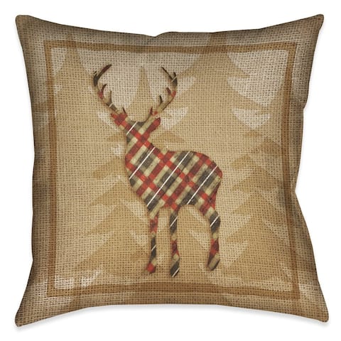 Laural Home Rustic Cabin Deer Plaid Indoor/Outdoor Decorative Pillow