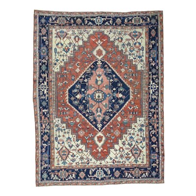 Shahbanu Rugs Hand-knotted Antique Persian Serapi Red/ Multicolor Wool Good Condition Oriental Rug