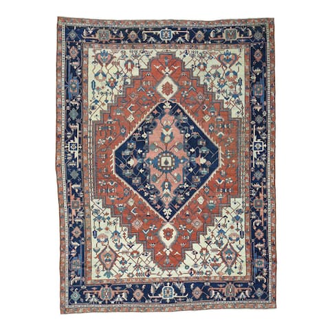 Shahbanu Rugs Hand-knotted Antique Persian Serapi Red/ Multicolor Wool Good Condition Oriental Rug