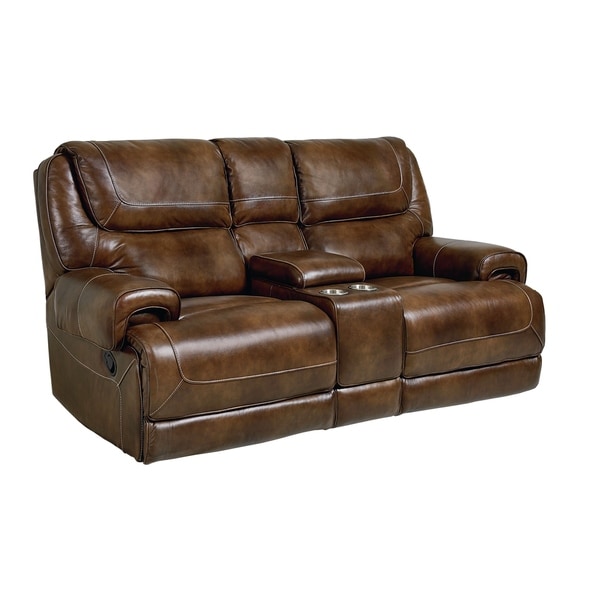 Shop Chisholm Brown Leather Manual Motion Console Loveseat Free
