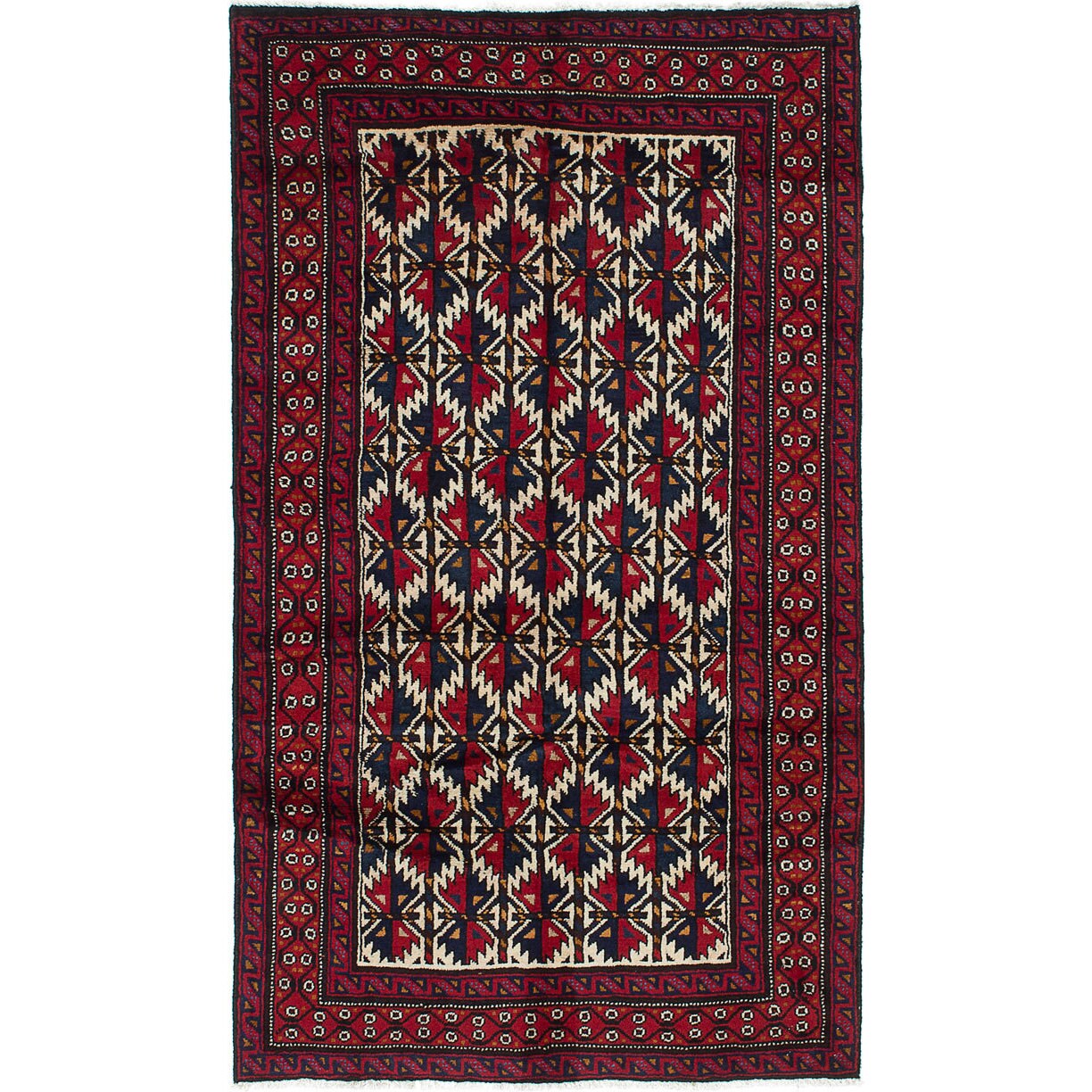 Hand Knotted Finest Baluch Cream Red Wool Rug 3 4 X 5 8 Hand Knotted Finest Baluch Cream