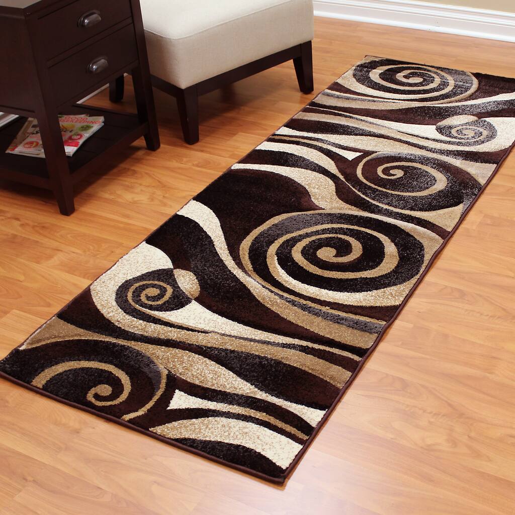Donnie Ann Swirl Design Dark Brown Sculptured Abstract Runner Rug (2'7.5 x 7'1.5) - 2'7 x 7'3
