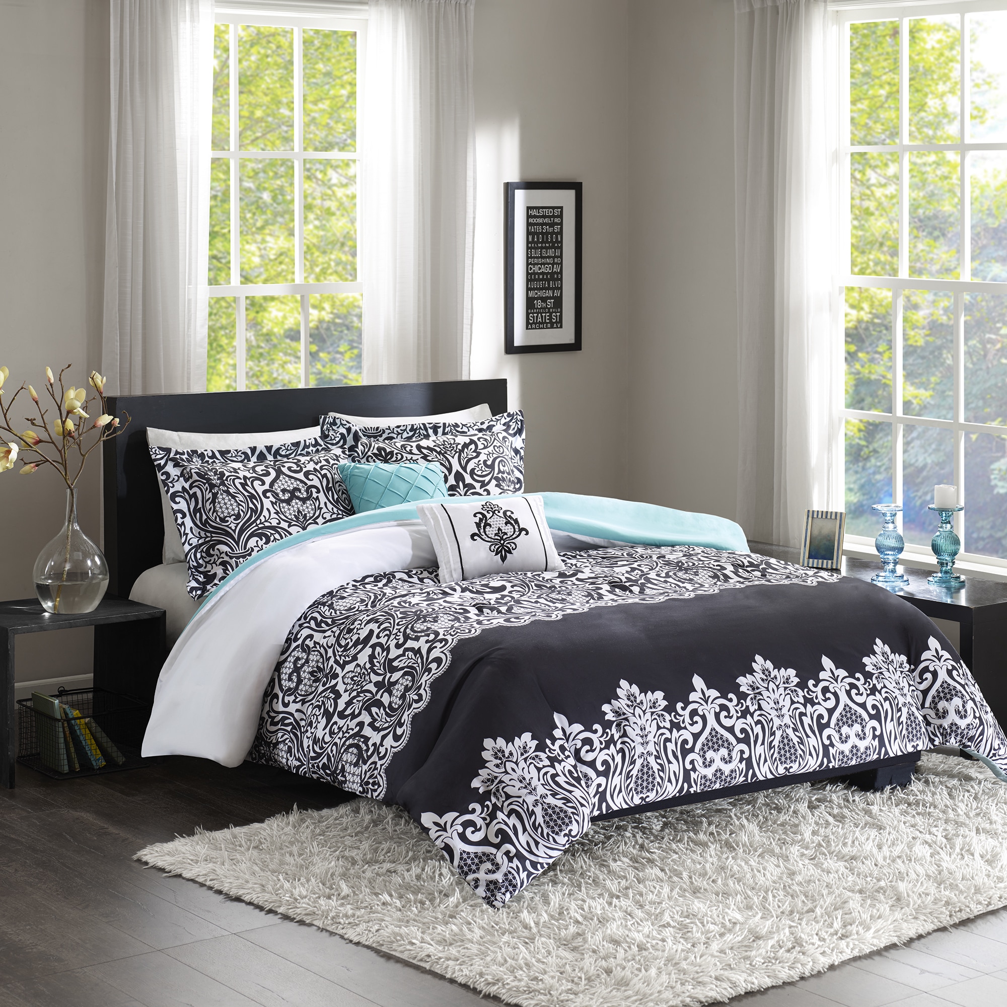 Intelligent Design Hazel Black/ Aqua Duvet Cover Set - Bed Bath \u0026 Beyond -  15859486, image size:2000x2000
