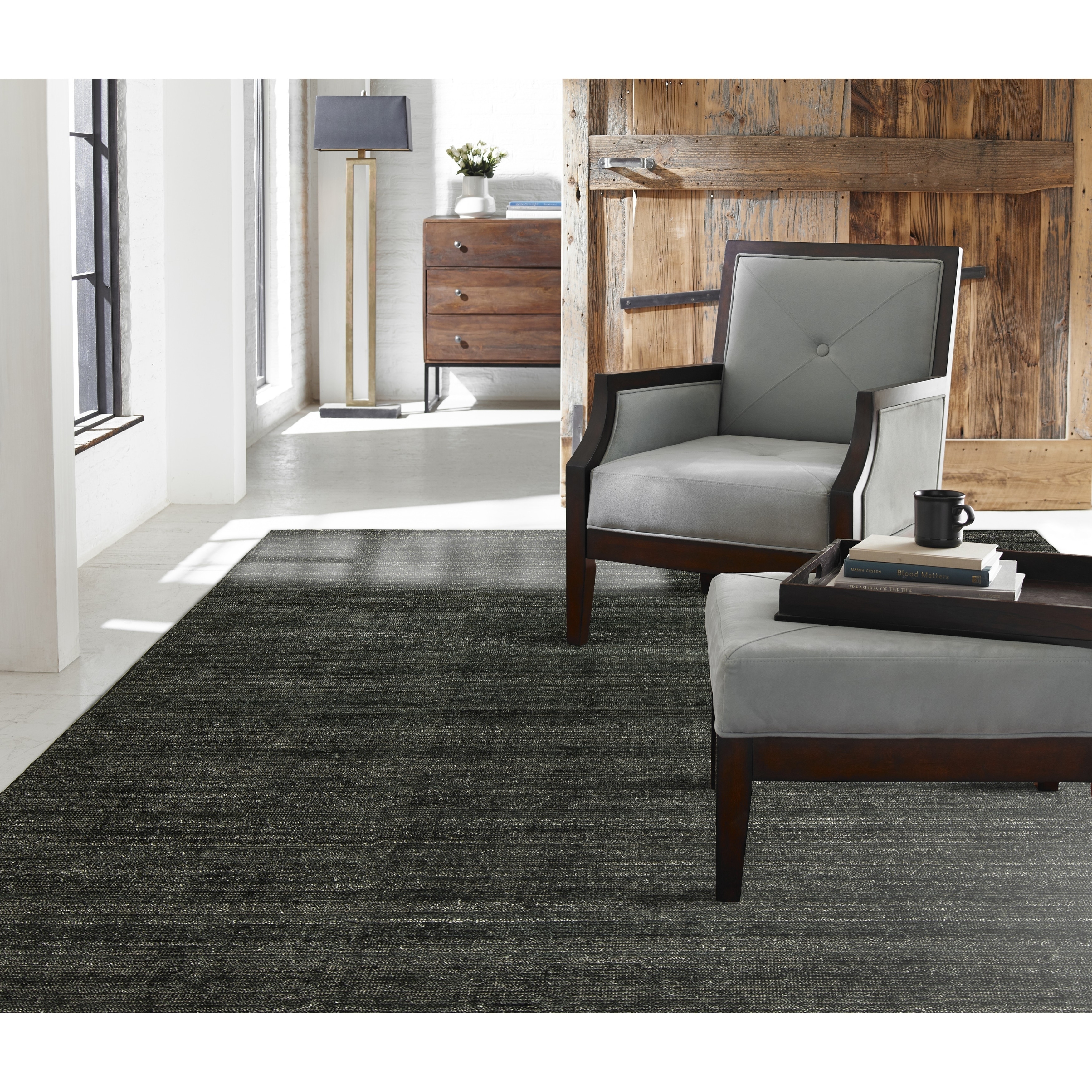 KALATY Handmade Graphite Wool and Viscose Area Rug