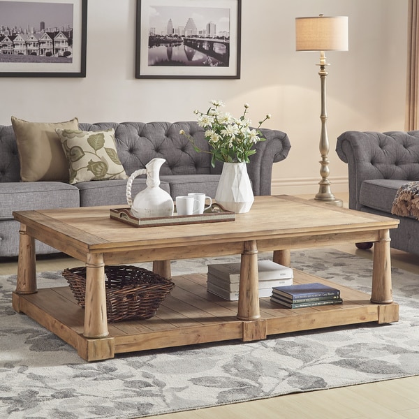 Neall Rustic Pine Finish Castered Cocktail Table by iNSPIRE Q Artisan