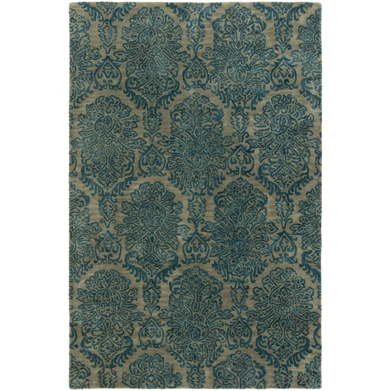 Seville Blue Wool/Viscose Hand-tufted Damask Area Rug
