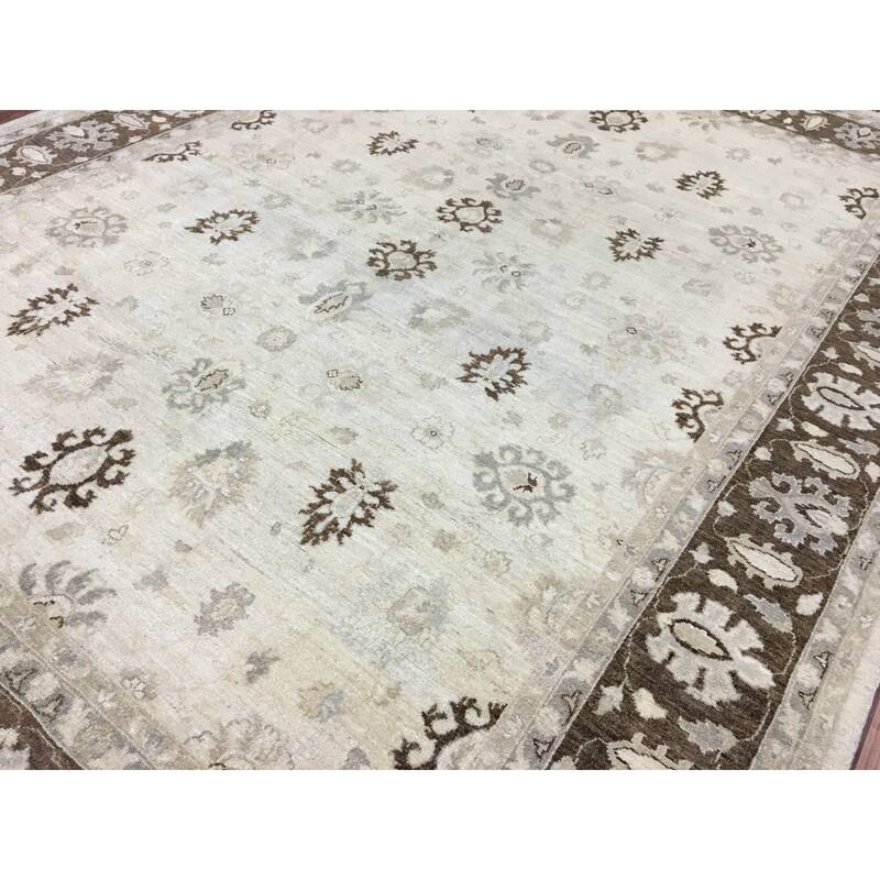 FineRugCollection Pakistan Peshawar Brown and Beige Wool Handmade Oriental Rug