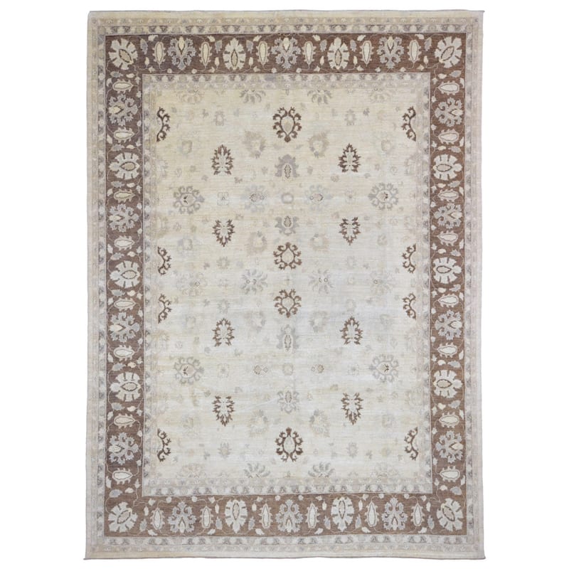 FineRugCollection Pakistan Peshawar Brown and Beige Wool Handmade Oriental Rug