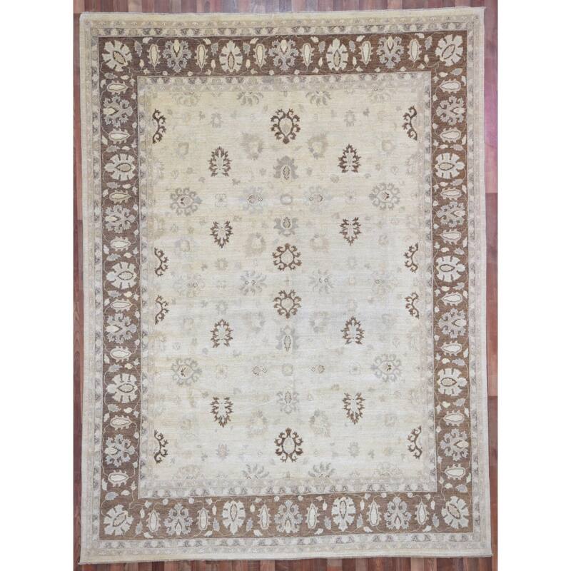 FineRugCollection Pakistan Peshawar Brown and Beige Wool Handmade Oriental Rug