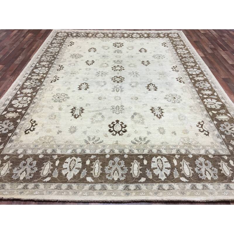 FineRugCollection Pakistan Peshawar Brown and Beige Wool Handmade Oriental Rug