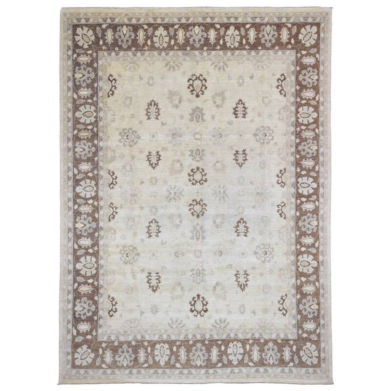 FineRugCollection Pakistan Peshawar Brown and Beige Wool Handmade Oriental Rug