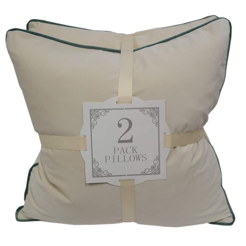 Velvet Ivory Solid Throw Throw PillowSet with Green Piping by Home Accent Pillows