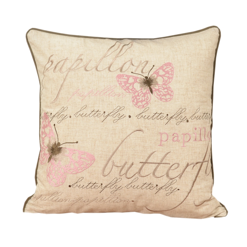 Embroidered Shabby Chic Poly Linen Butterfly Throw Throw Pillowby Home Accent Pillows