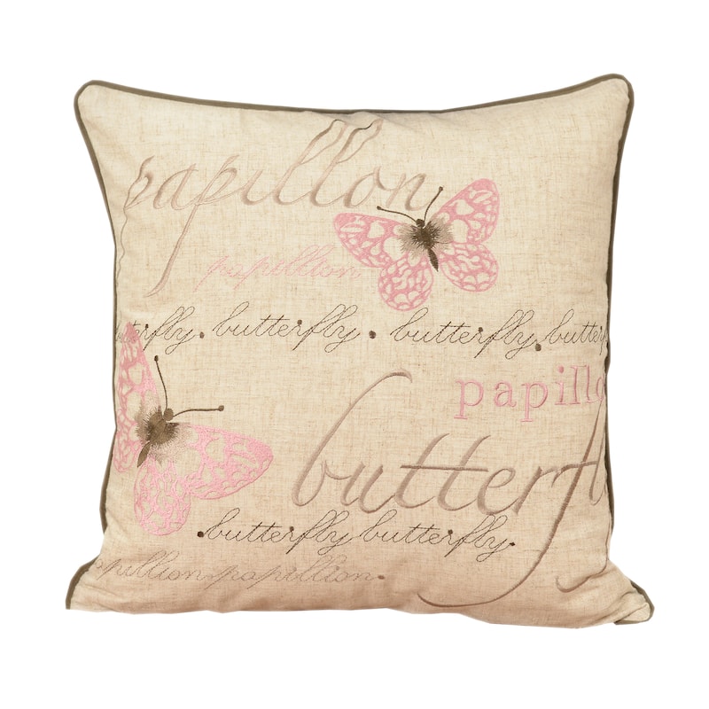 Embroidered Shabby Chic Poly Linen Butterfly Throw Throw Pillowby Home Accent Pillows