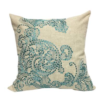 Stunning Embroidered Teal Poly Linen Throw Throw Pillow by Home Accent Pillows