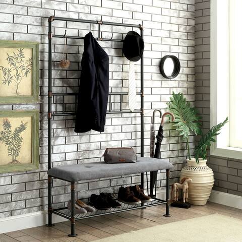 Furniture Of America Revo Industrial Black Metal Hallway Bench By
