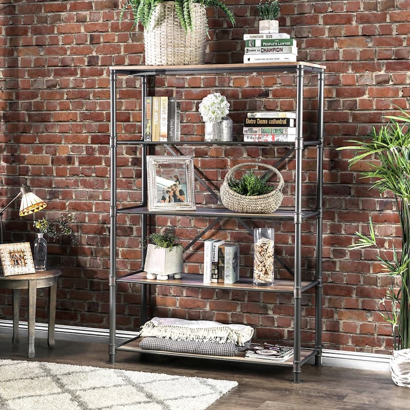 Revo Industrial Black Metal 5-Tier Bookshelf by Furniture of America