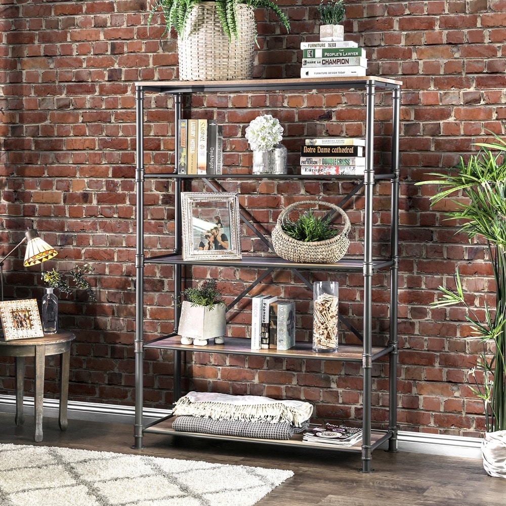 Furniture of America Revo Industrial Black Metal 5-Tier Bookshelf