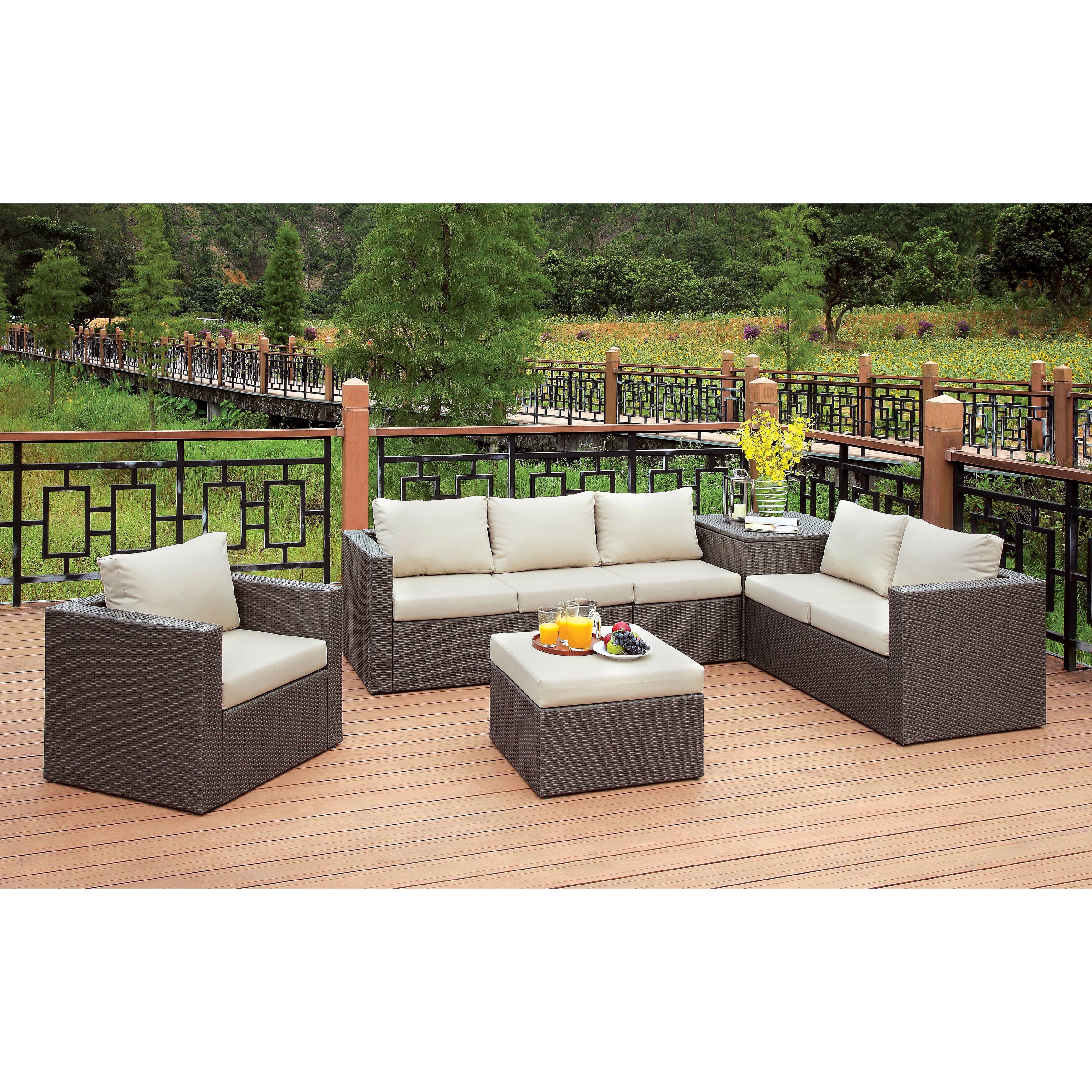Furniture Of America Rai Contemporary Brown 6 Piece Outdoor Sofa Set