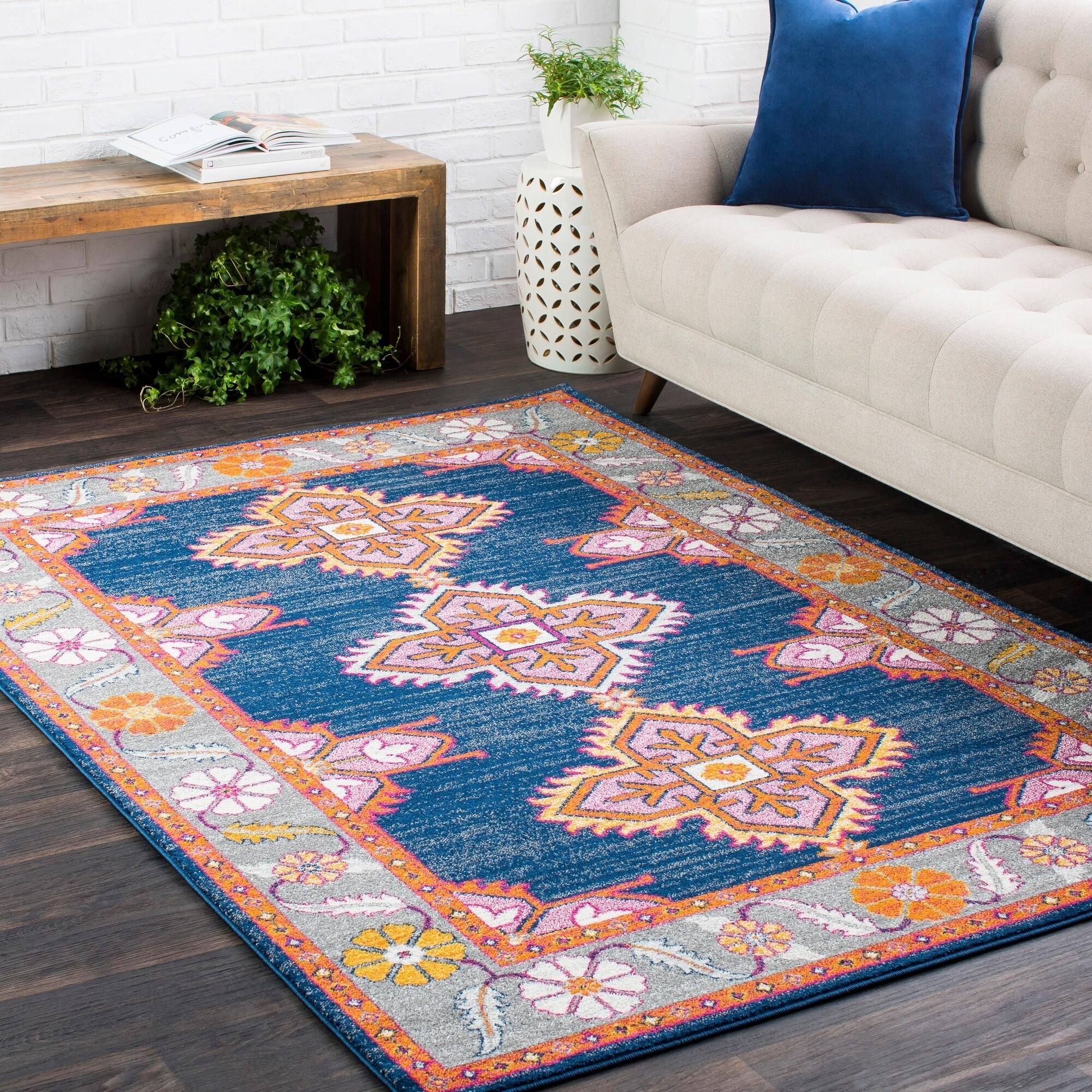 Shop HauteHali Persian Boho Navy/ Pink Area Rug 3�11 x 5�7 On Sale