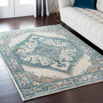 Amelia Distressed Persian Vintage Blue/Beige Area Rug - 5'3" x 7'3"
