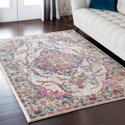 Amelia Persian Traditional Vintage Ivory/ Multi Area Rug - 5'3" x 7'3"