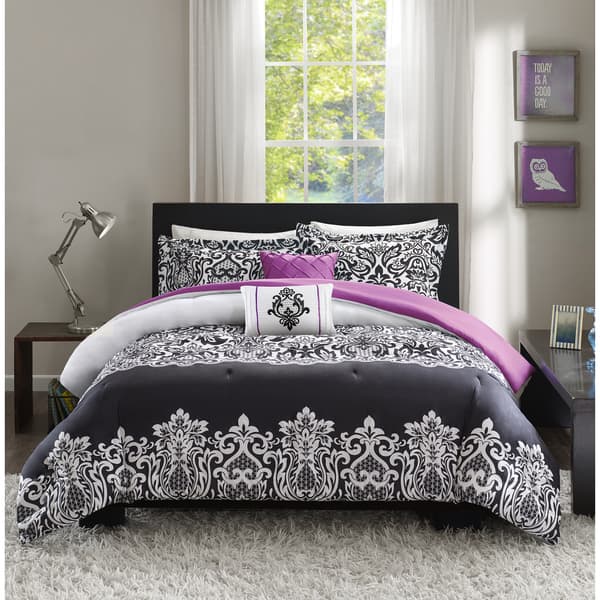 Intelligent Design Hazel Black Purple Comforter Set Overstock 15870147