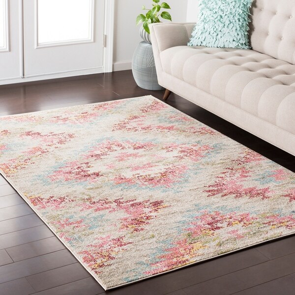 Trocadero Boho Modern Geometric Pastel-Pink/ Blue Area Rug - 5'3" x 7'3"