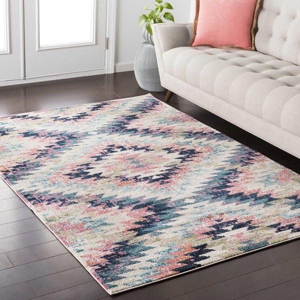 Trocadero Boho Modern Geometric Pastel Pink Navy Area Rug 5 3 X 7 Trocadero Boho Modern Geometric Pastel Pink Navy Area Rug 5 X27