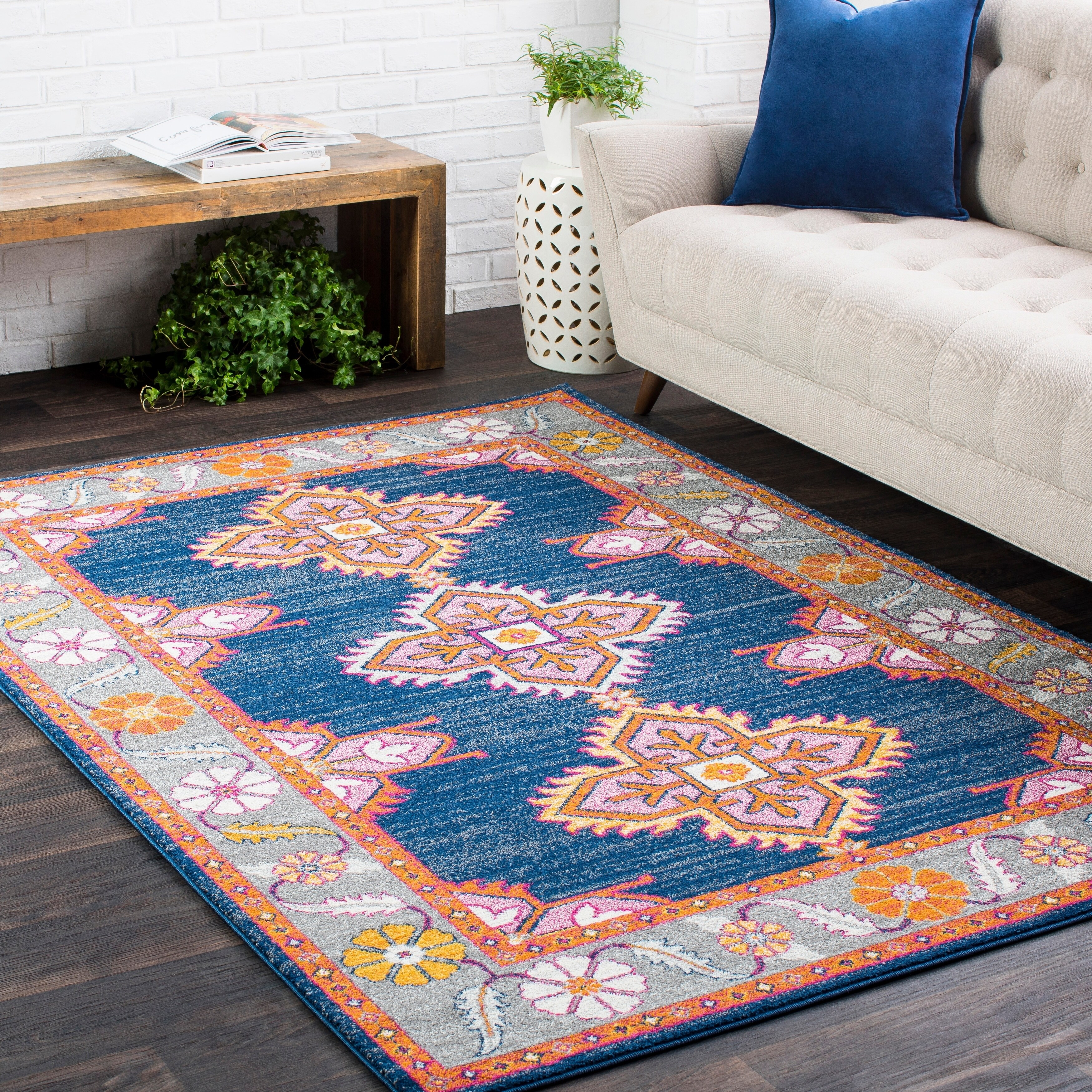 Haute Hali Persian Boho Navy Pink Area Rug 7 10 X 3 Haute Hali Persian Boho Navy Pink