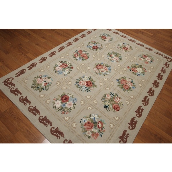 Fine Quality Hand Woven Needlepoint Area Rug Multi Color 100 Fine Quality Hand Woven Needlepoint Area Rug Multi Color 100 Wool Aubusson Flat Pile