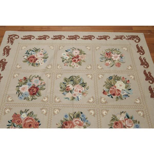 Shop Fine Quality Hand Woven Needlepoint Area Rug Multi Color 100 Wool Aubusson Flat Pile Rug 5 7x7 9 Beige Brown 5 7 X 7 9 Overstock 15870955