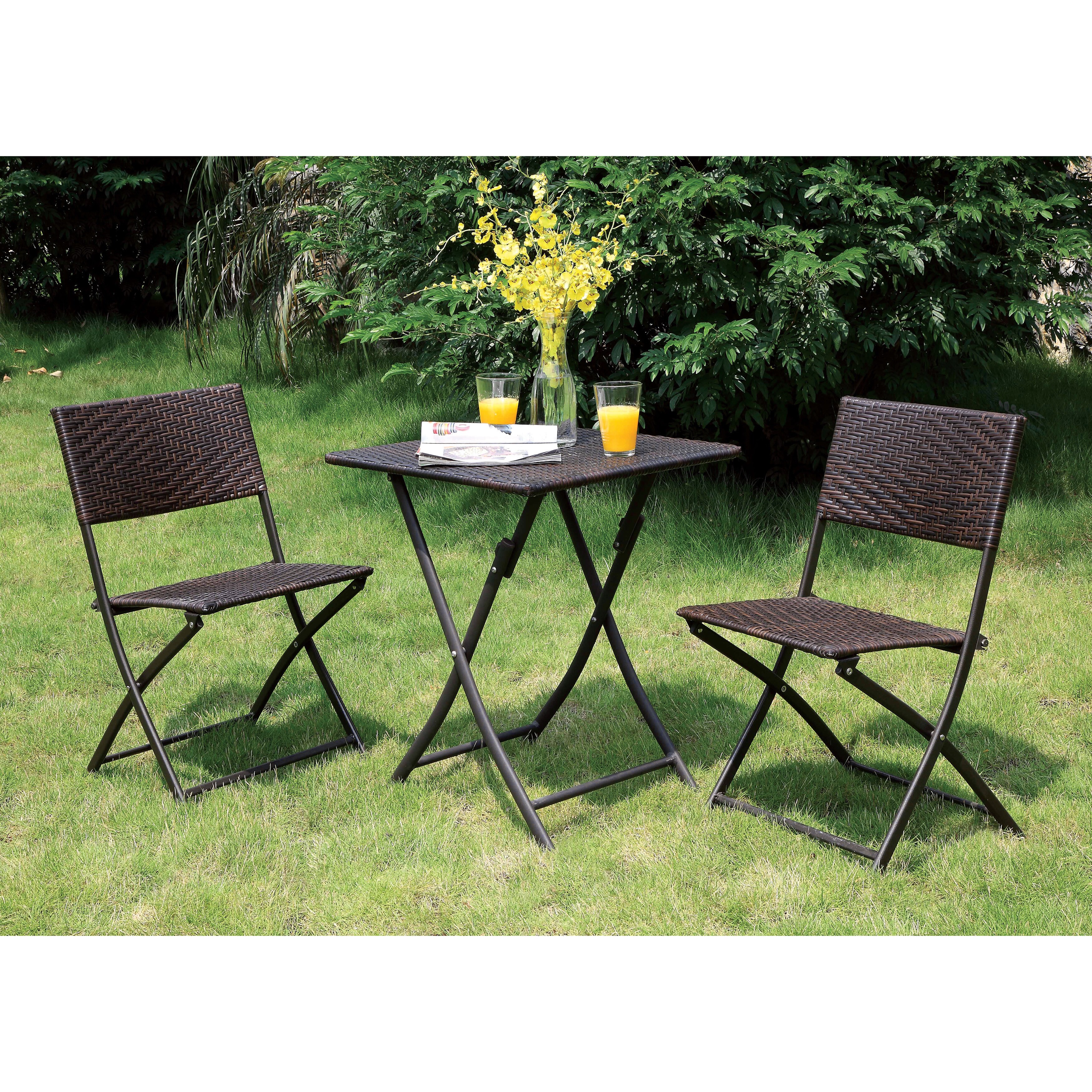 Shop Furniture Of America Ferana Contemporary Aluminum Wicker Espresso 3 Piece Patio Table And Chair Set On Sale Overstock 21490484