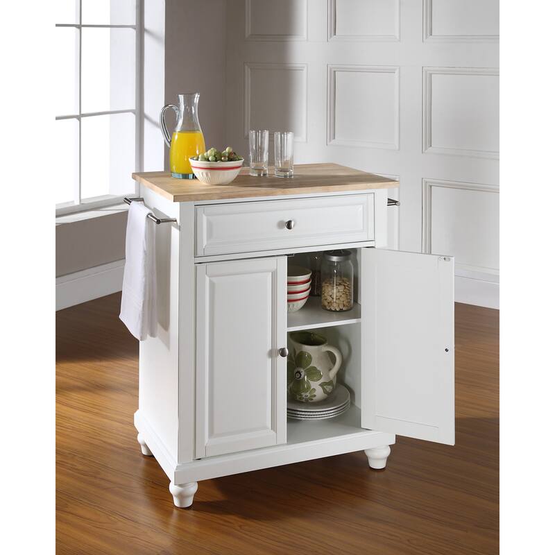Crosley Cambridge Natural Wood Top Portable Kitchen Island in White Finish - 31 "W x 18 "D x 35 "H