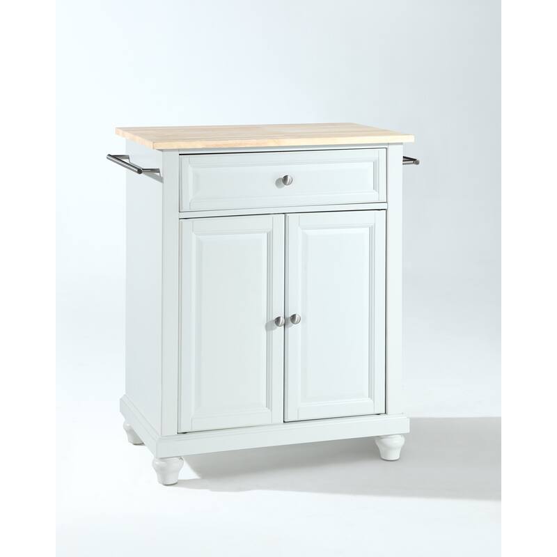 Crosley Cambridge Natural Wood Top Portable Kitchen Island in White Finish - 31 "W x 18 "D x 35 "H
