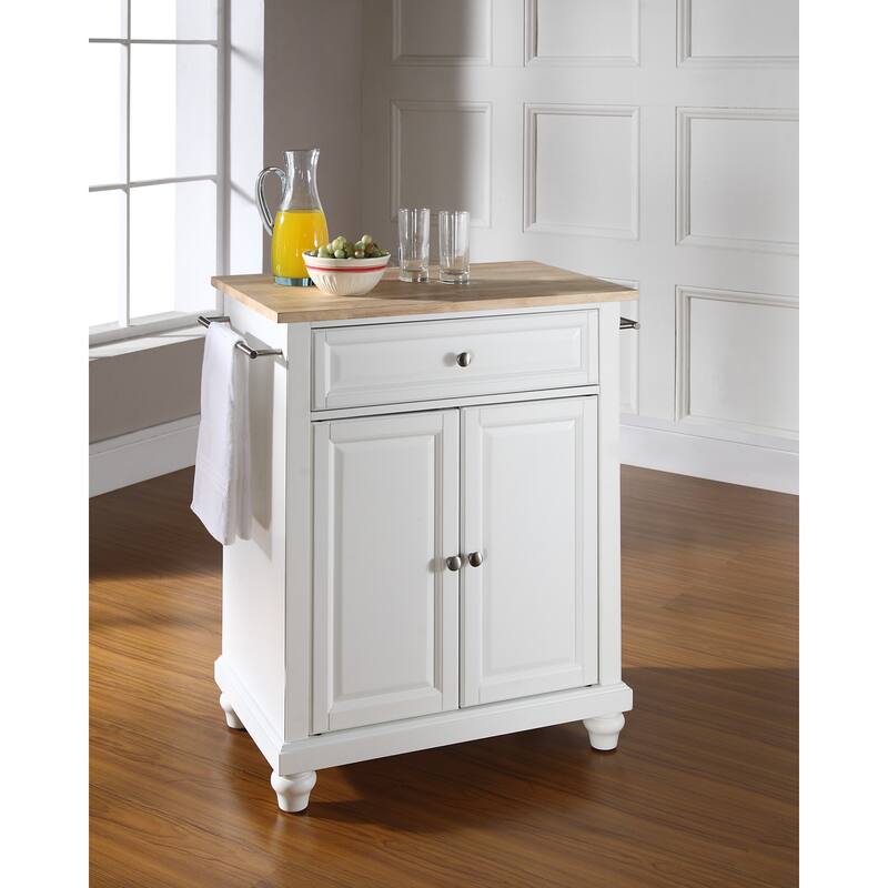 Crosley Cambridge Natural Wood Top Portable Kitchen Island in White Finish - 31 "W x 18 "D x 35 "H