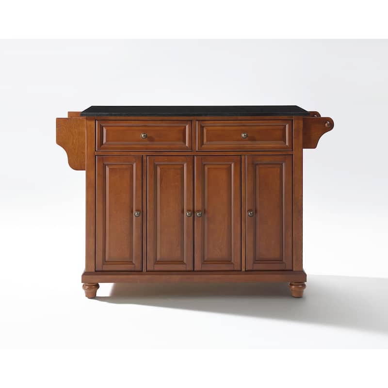 Crosley Cambridge Solid Black Granite Top Kitchen Island in Classic Cherry Finish - 51.5"W x 18"D x 36"H
