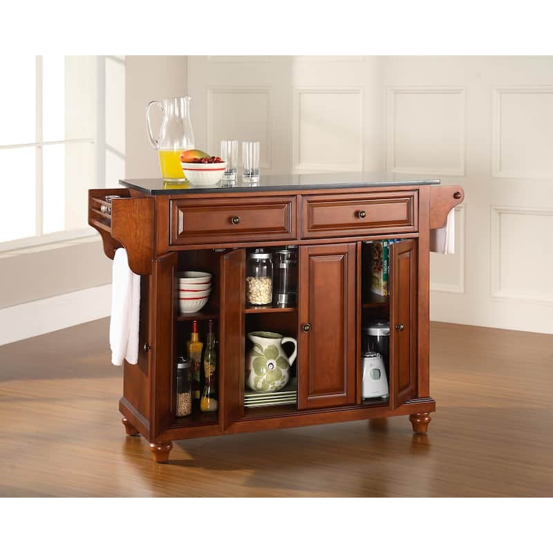 Crosley Cambridge Solid Black Granite Top Kitchen Island in Classic Cherry Finish - 51.5"W x 18"D x 36"H