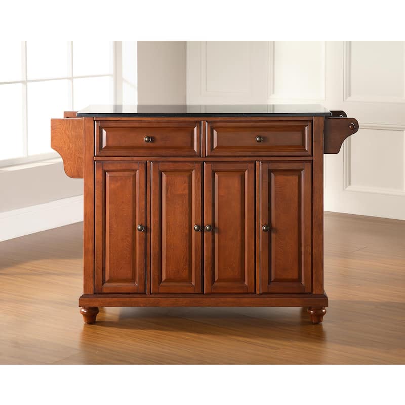 Crosley Cambridge Solid Black Granite Top Kitchen Island in Classic Cherry Finish - 51.5"W x 18"D x 36"H