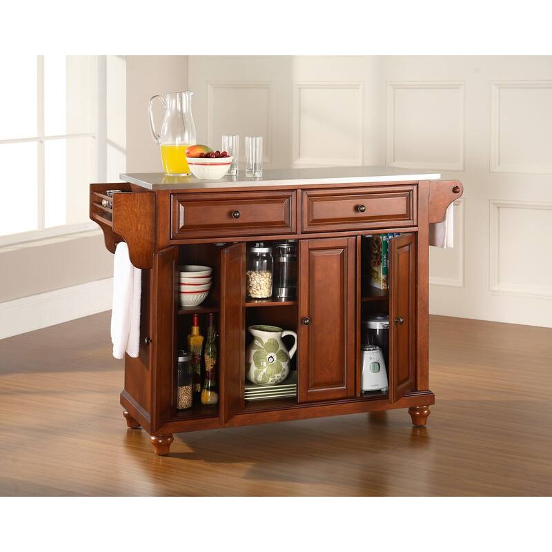 Crosley Cambridge Stainless Steel Top Kitchen Island in Classic Cherry Finish - 18"d x 51.5"w x 36"h