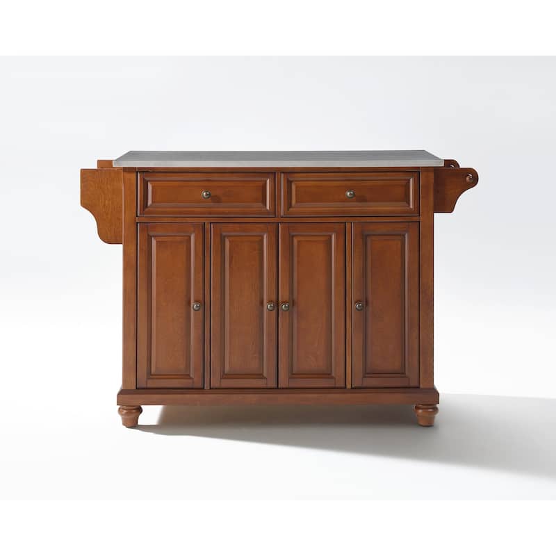 Crosley Cambridge Stainless Steel Top Kitchen Island in Classic Cherry Finish - 18"d x 51.5"w x 36"h