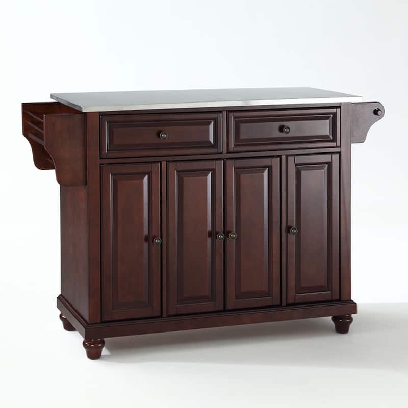 Crosley Cambridge Stainless Steel Top Kitchen Island in Vintage Mahogany Finish - 18"d x 51.5"w x 34"h