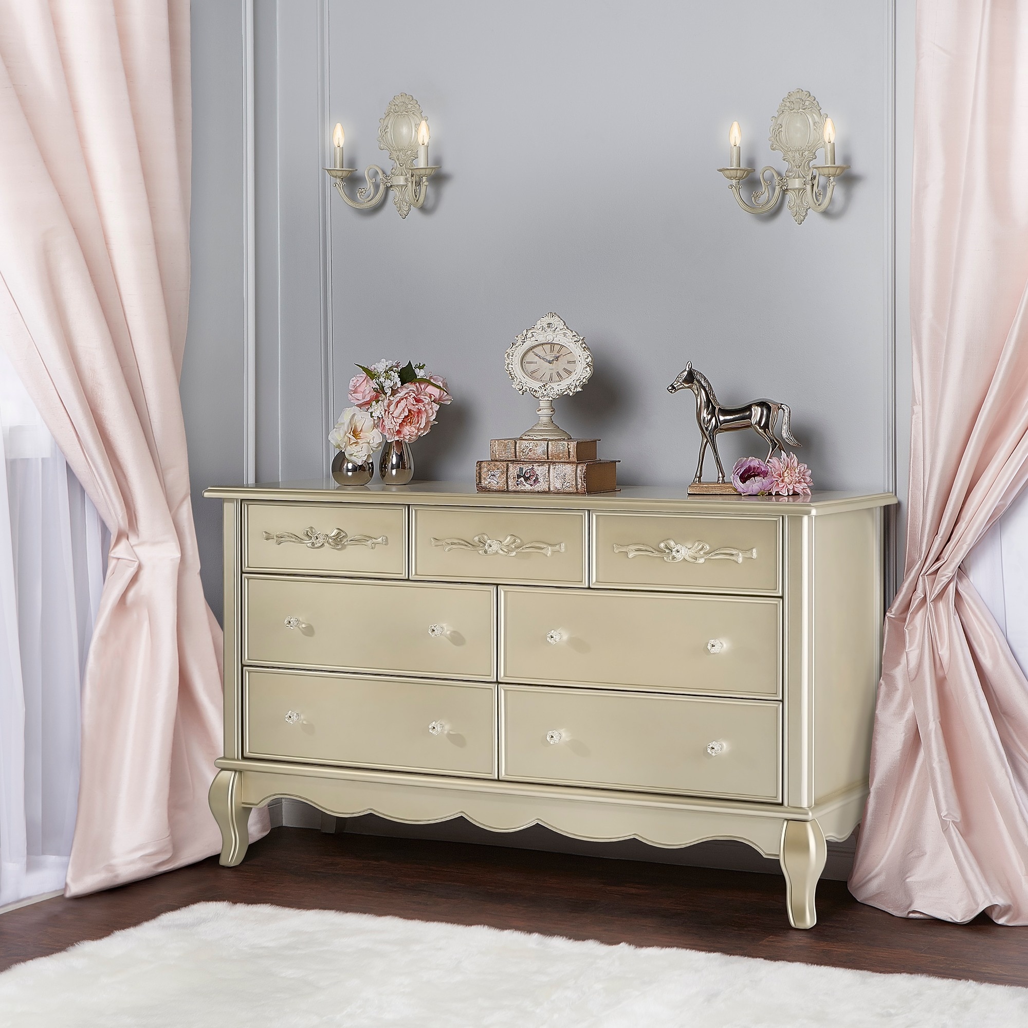 evolur fairbanks 7 drawer double dresser winter white Evolur Aurora Ivory Lace Double Dresser (7-Drawer) 833-FW