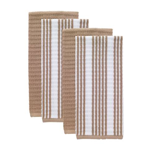 T-fal Textiles 4 Pack Solid & Stripe Waffle Terry Kitchen Dish Towel Set