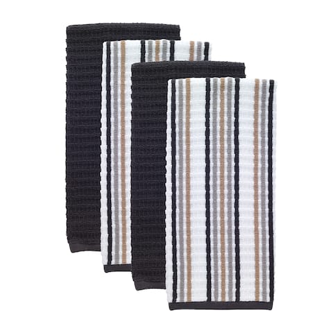 T-fal Textiles 4 Pack Solid & Stripe Waffle Terry Kitchen Dish Towel Set