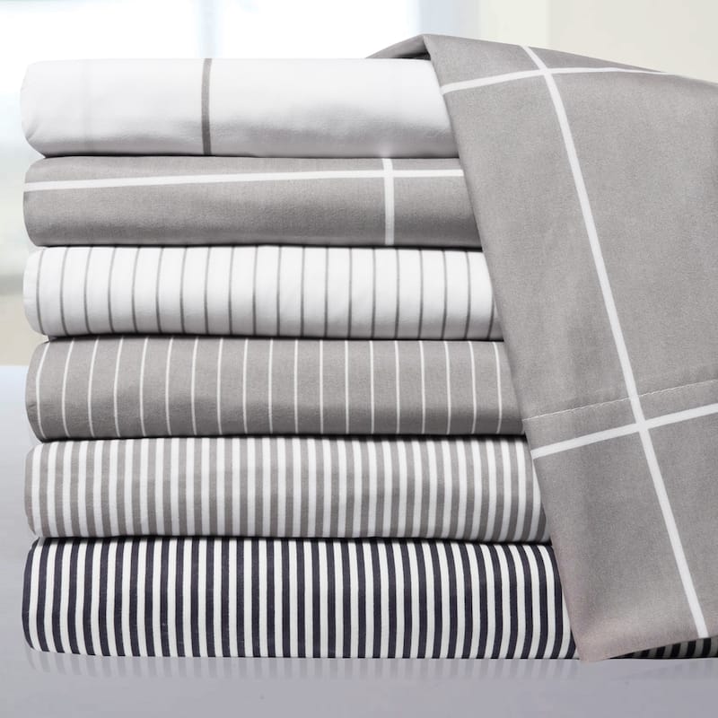6 Piece Loft Collection Modern Classic Pinstripe Bed Sheet Sets