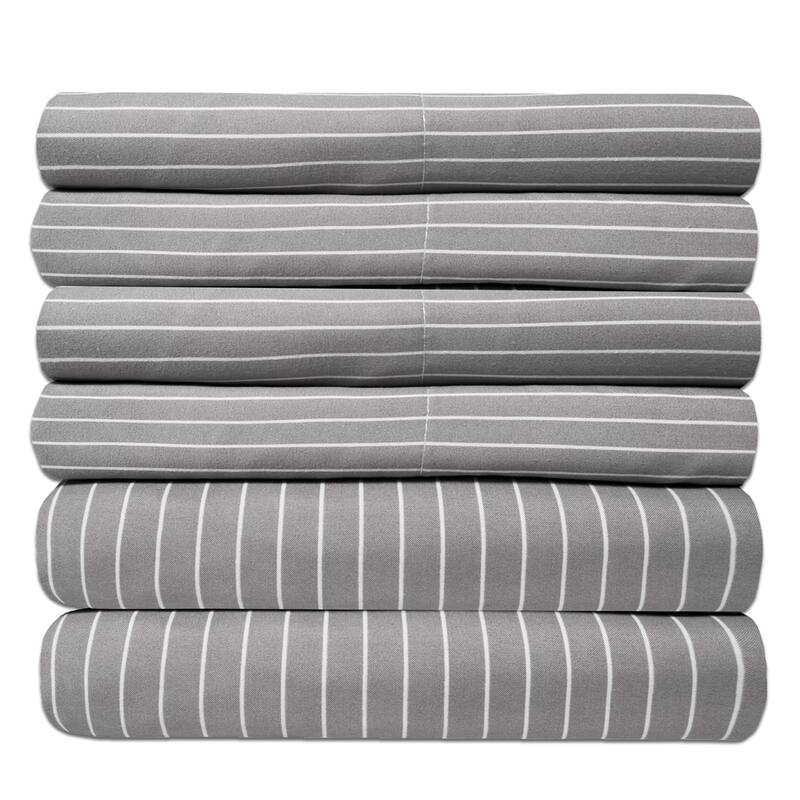 6 Piece Loft Collection Modern Classic Pinstripe Bed Sheet Sets - Twin - Pinstripe Grey