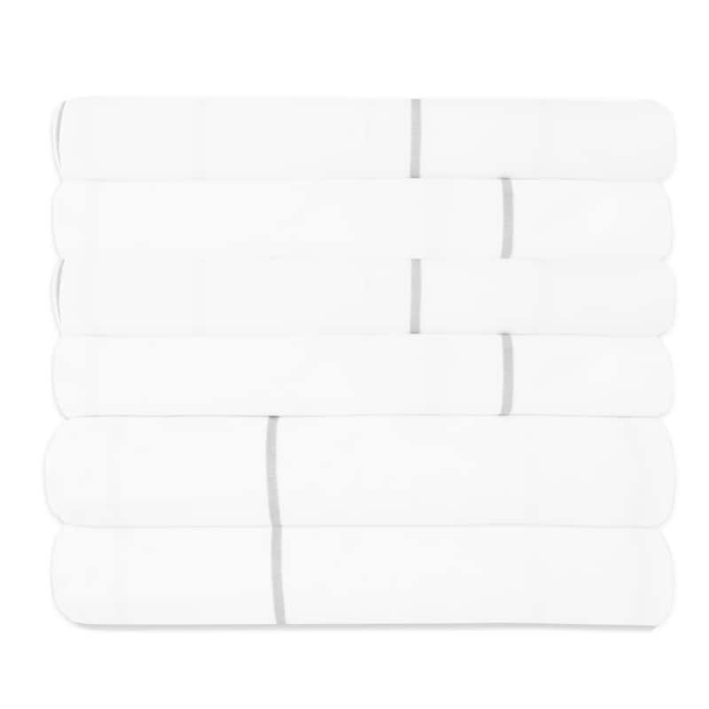 6 Piece Loft Collection Modern Classic Pinstripe Bed Sheet Sets - Twin - Windowpane White
