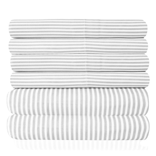 6 Piece Loft Collection Modern Classic Pinstripe Bed Sheet Sets - King - Classic Stripe Grey